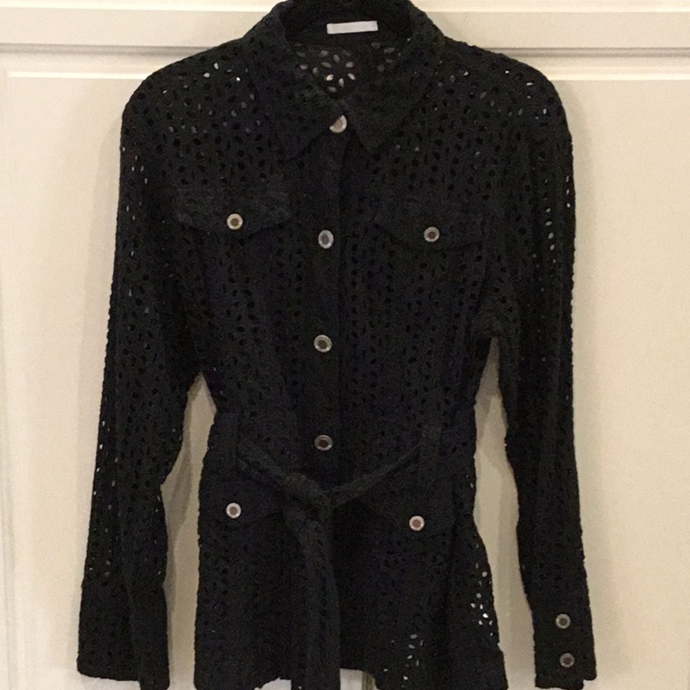 Mifresia Vintage Black Eyelet Belted Jacket